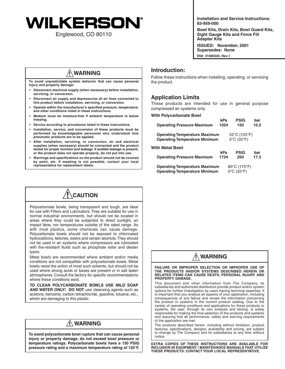 Wilkerson 12 Series Bowl / Drain Kits User Manual | 2 pages