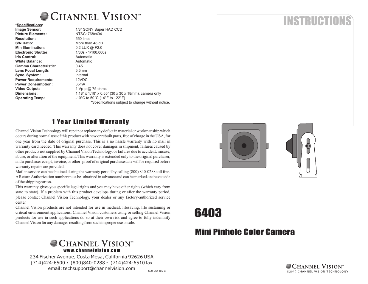 Channel Vision 6403 User Manual | 2 pages