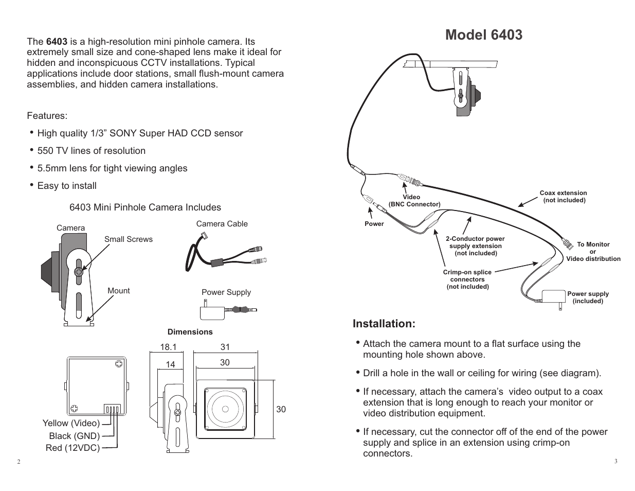 Model 6403, Installation | Channel Vision 6403 User Manual | Page 2 / 2