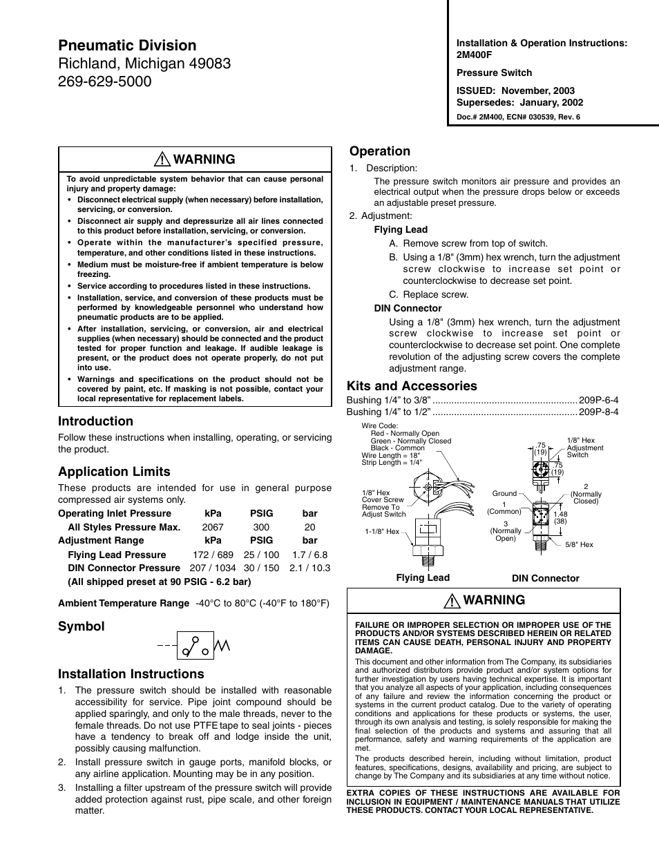 Wilkerson P01909 User Manual | 1 page