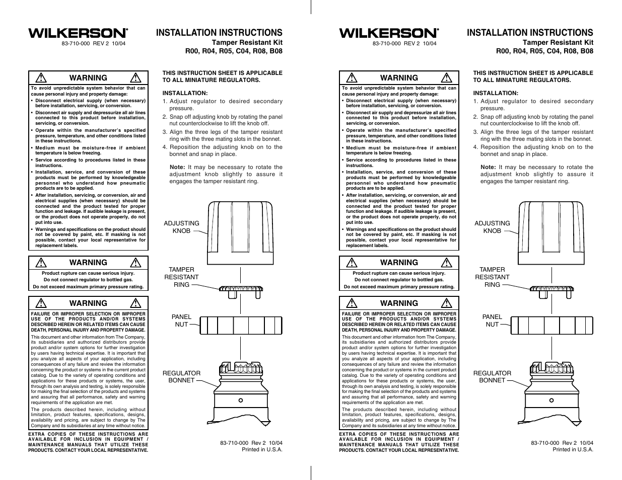 Wilkerson Tamper Resistant Kit User Manual | 1 page