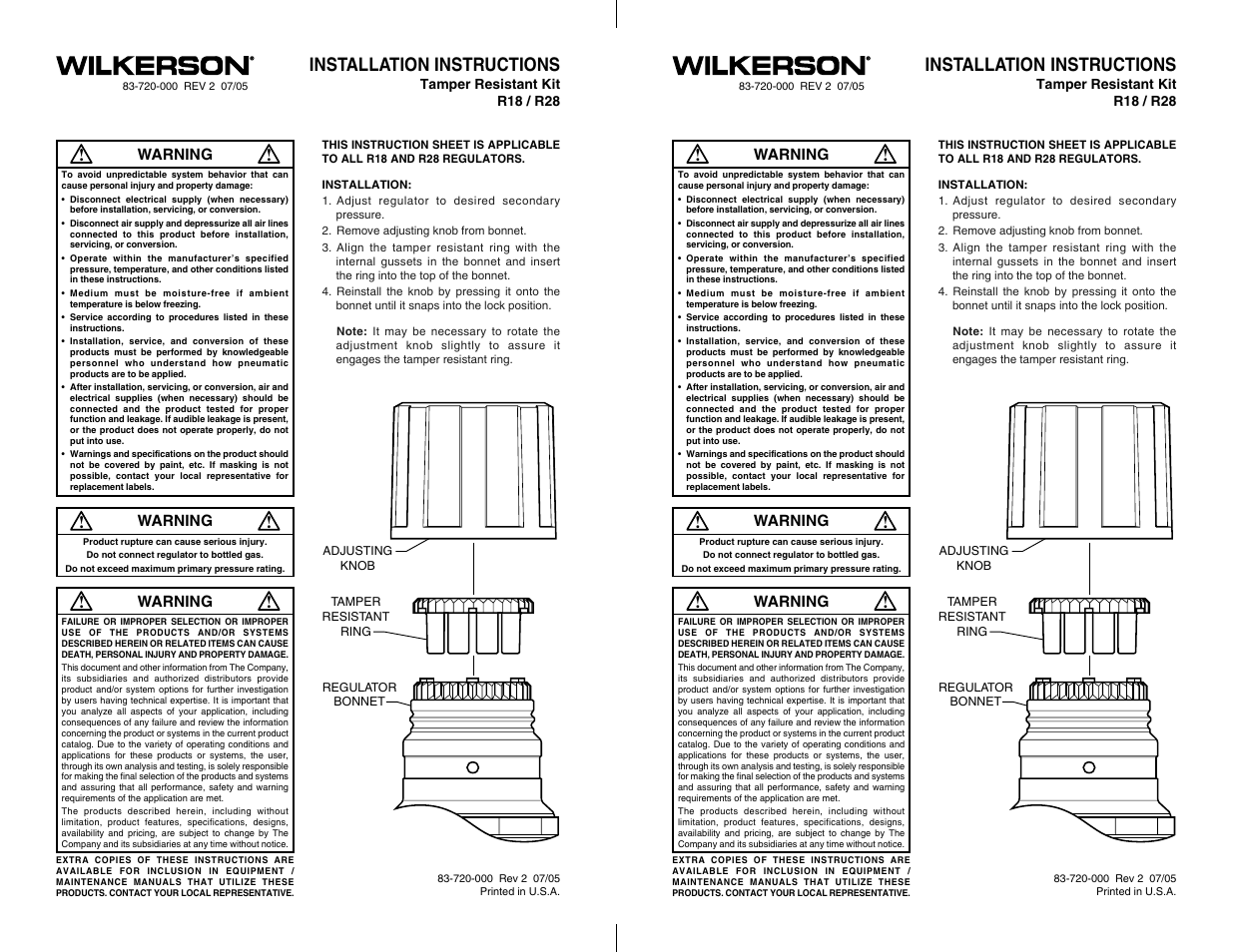 Wilkerson R28 User Manual | 1 page