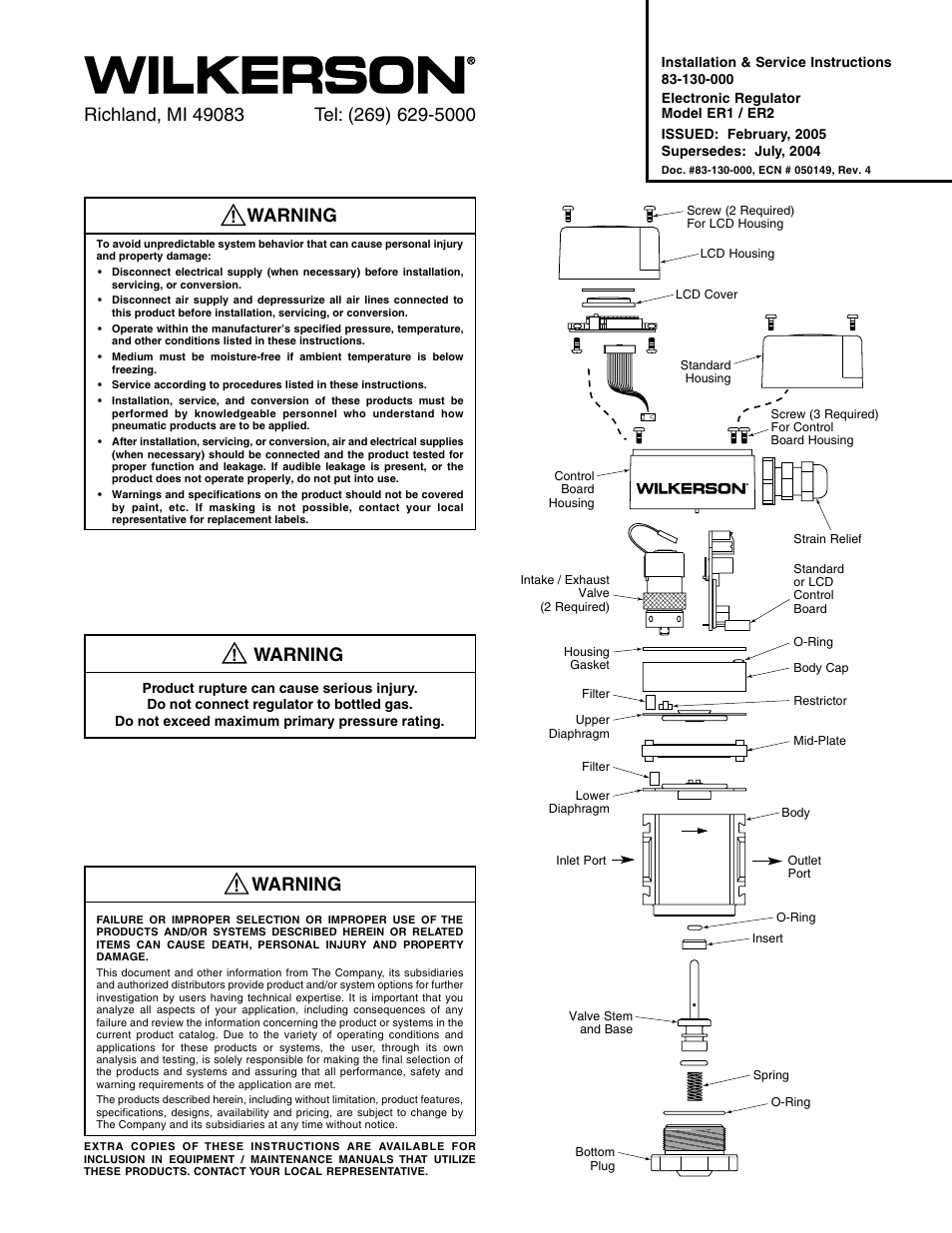 Wilkerson ER2 User Manual | 6 pages