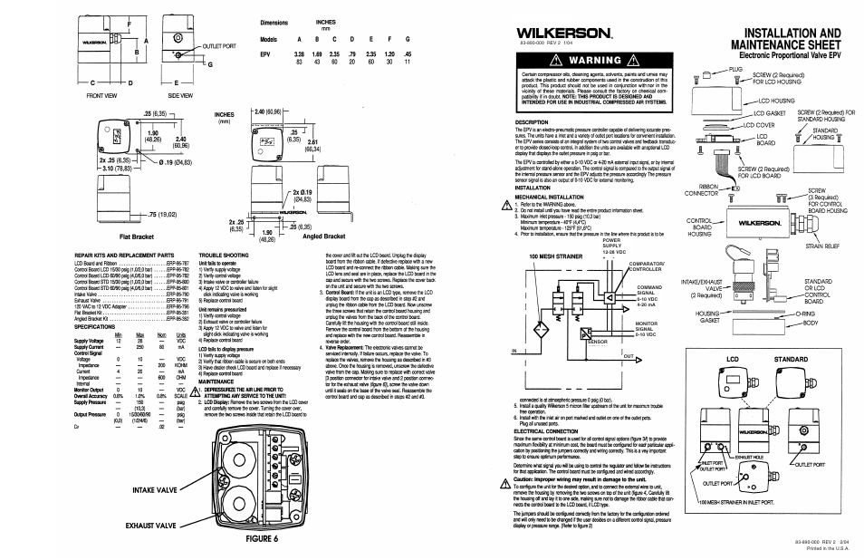 Wilkerson EPV User Manual | 2 pages