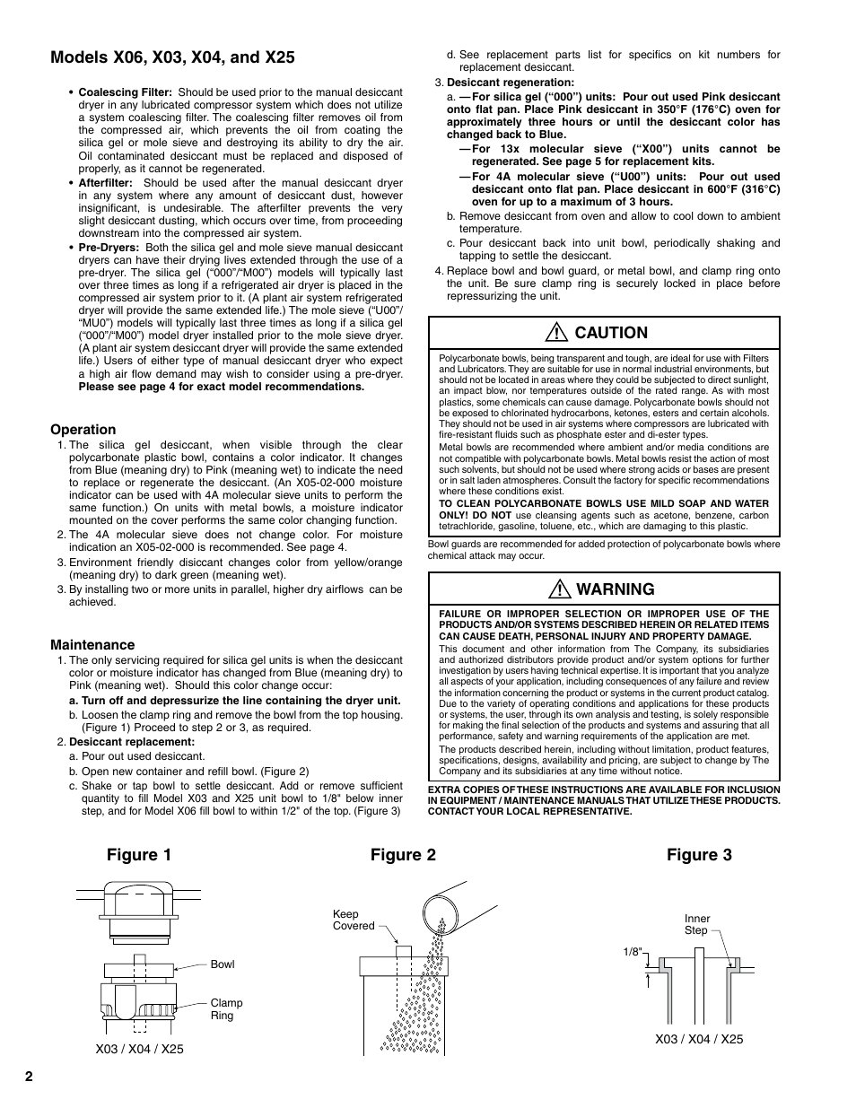 Figure 3, Figure 1, Figure 2 | Warning, Caution | Wilkerson X25 User Manual | Page 2 / 6