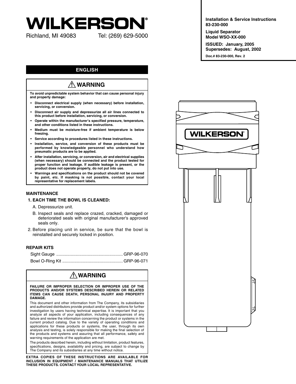 Wilkerson WSO User Manual | 2 pages