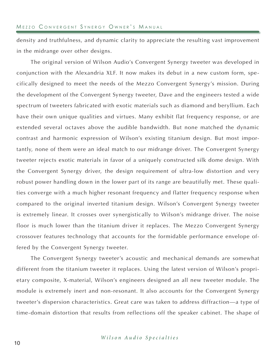 Wilson Audio Mezzo Convergent Synergy User Manual | Page 10 / 97