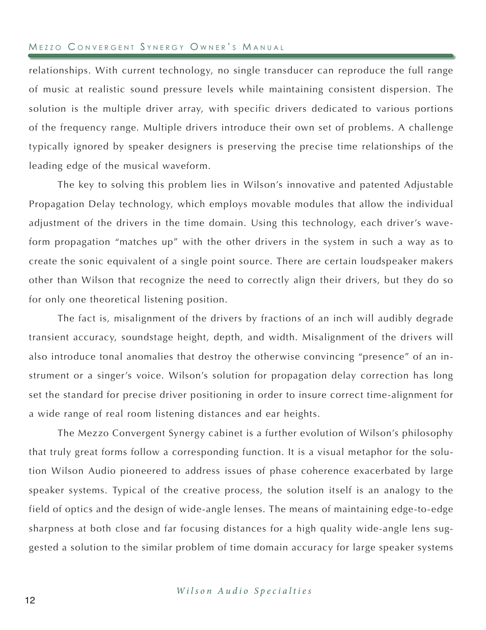 Wilson Audio Mezzo Convergent Synergy User Manual | Page 12 / 97