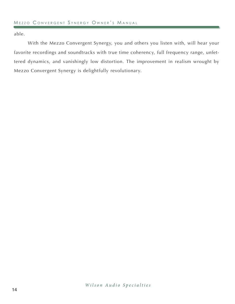 Wilson Audio Mezzo Convergent Synergy User Manual | Page 14 / 97