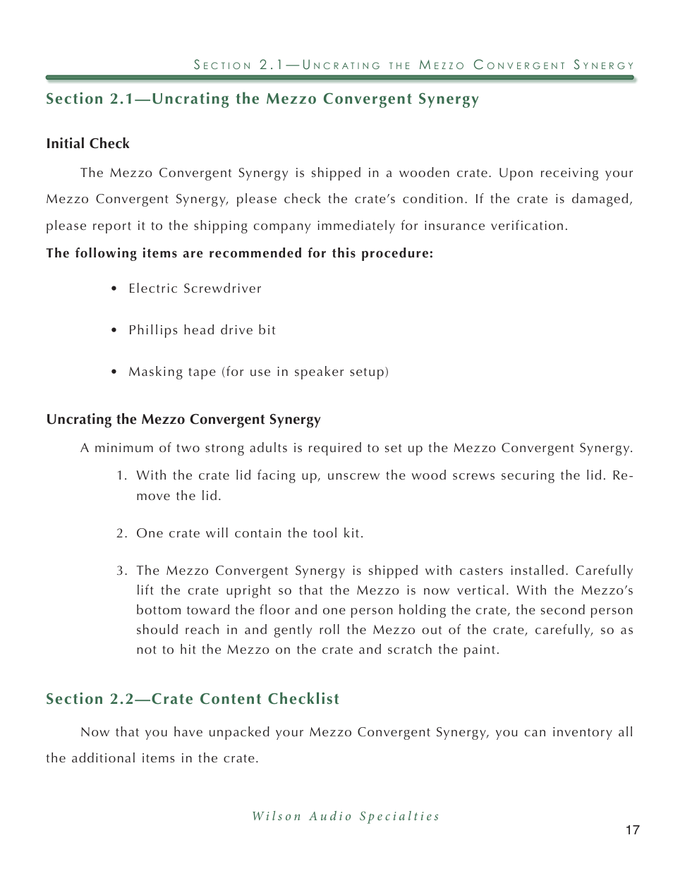 Wilson Audio Mezzo Convergent Synergy User Manual | Page 17 / 97