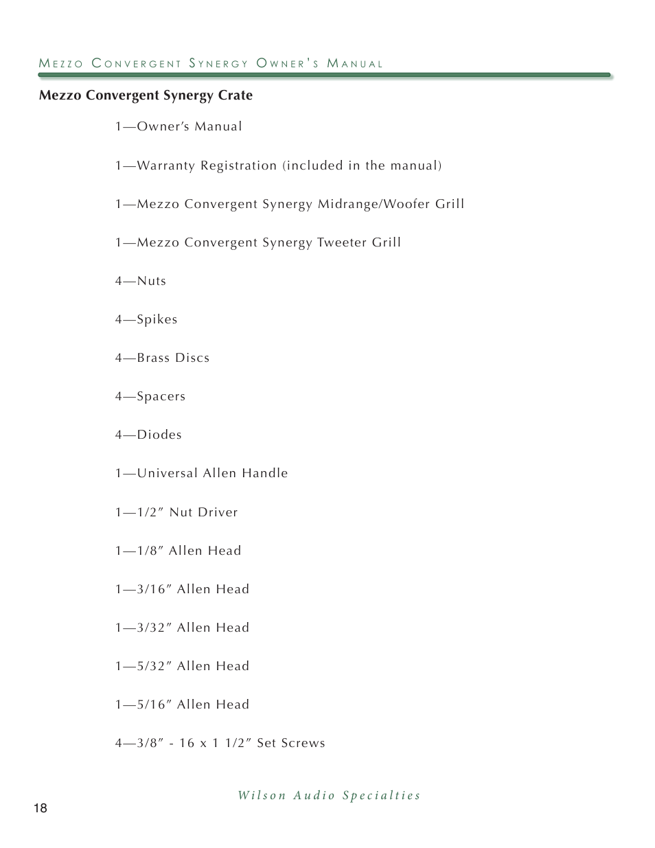Wilson Audio Mezzo Convergent Synergy User Manual | Page 18 / 97