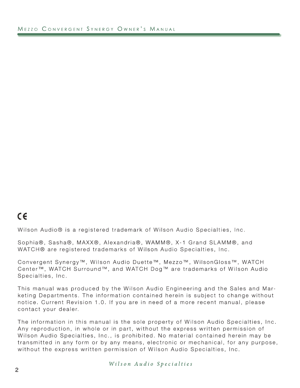 Wilson Audio Mezzo Convergent Synergy User Manual | Page 2 / 97