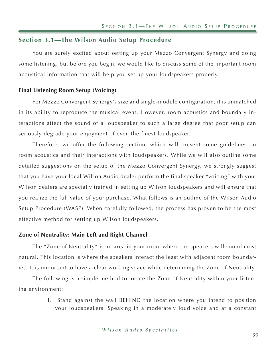Wilson Audio Mezzo Convergent Synergy User Manual | Page 23 / 97