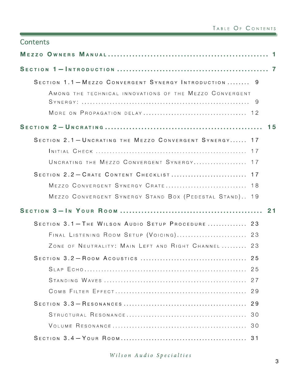 Wilson Audio Mezzo Convergent Synergy User Manual | Page 3 / 97