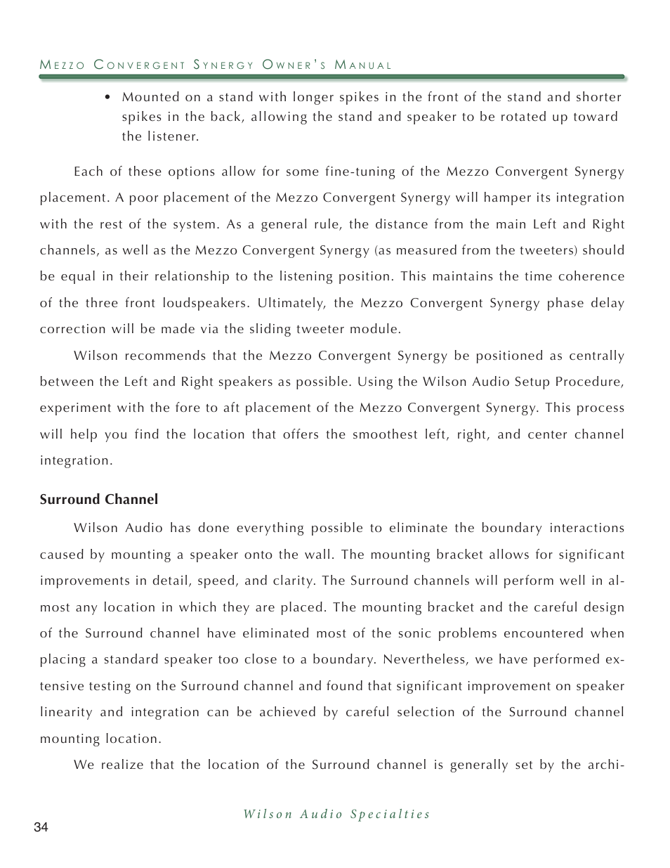 Wilson Audio Mezzo Convergent Synergy User Manual | Page 34 / 97