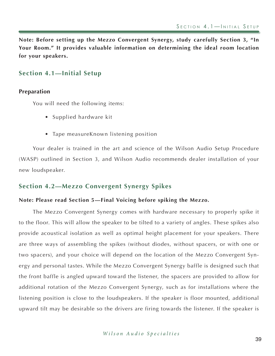 Wilson Audio Mezzo Convergent Synergy User Manual | Page 39 / 97
