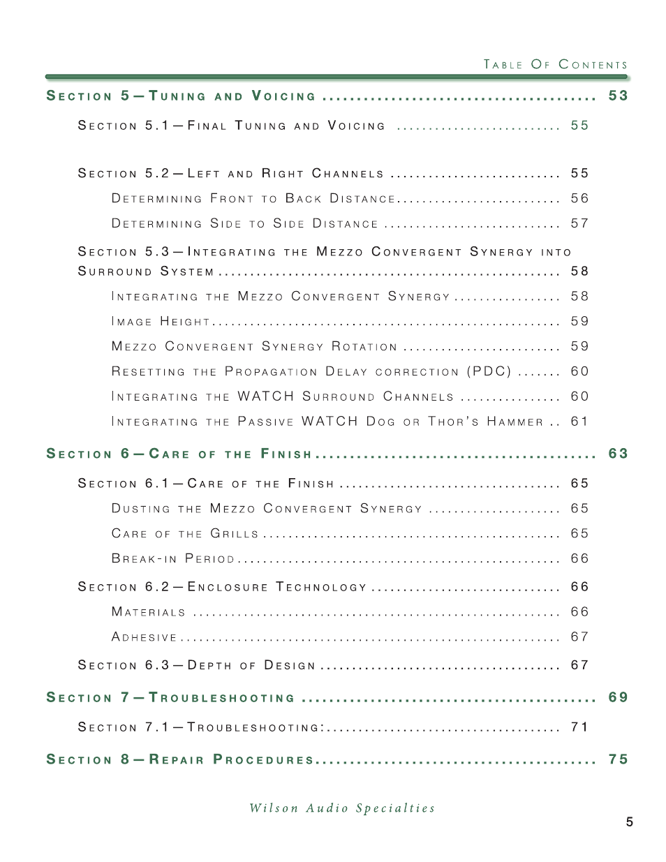 Wilson Audio Mezzo Convergent Synergy User Manual | Page 5 / 97