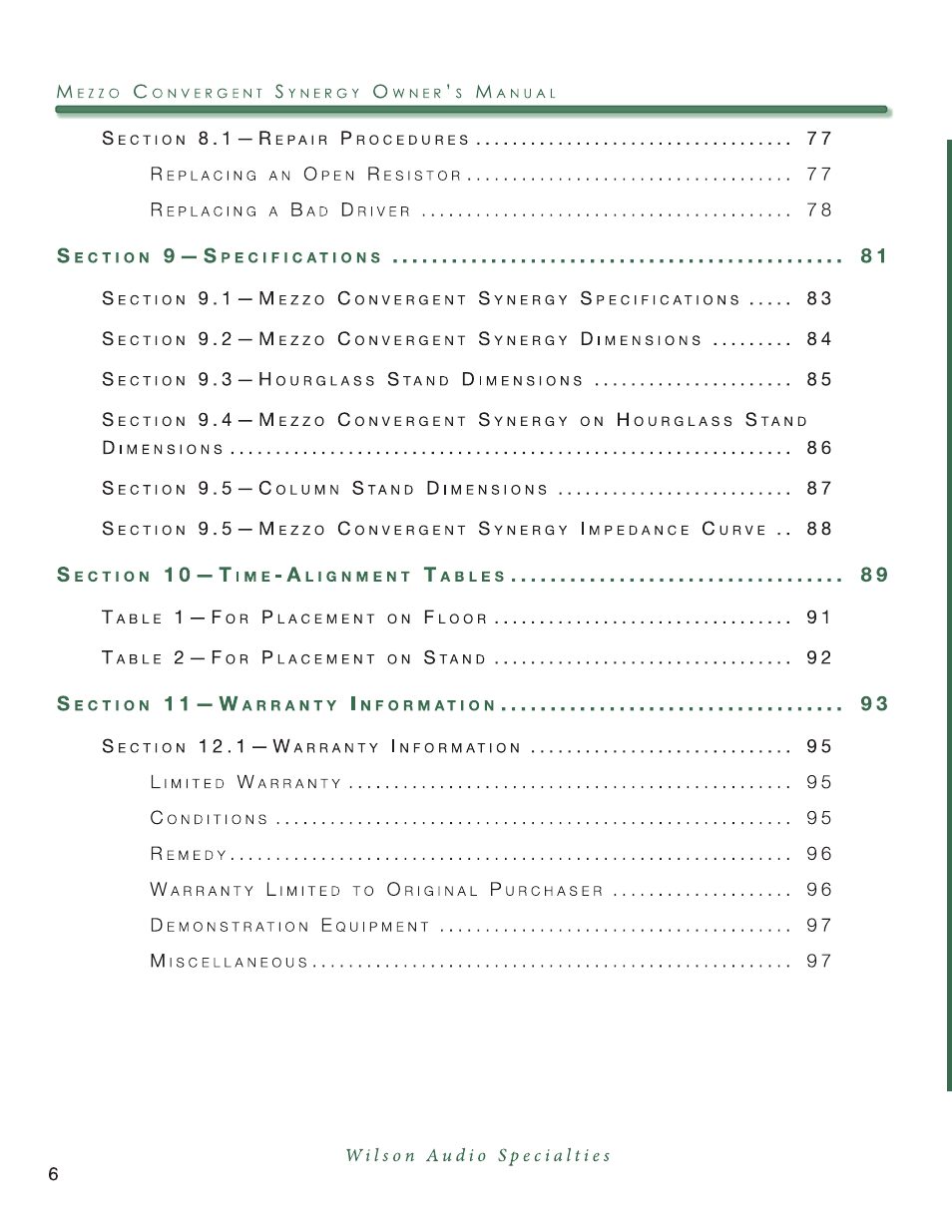 Wilson Audio Mezzo Convergent Synergy User Manual | Page 6 / 97