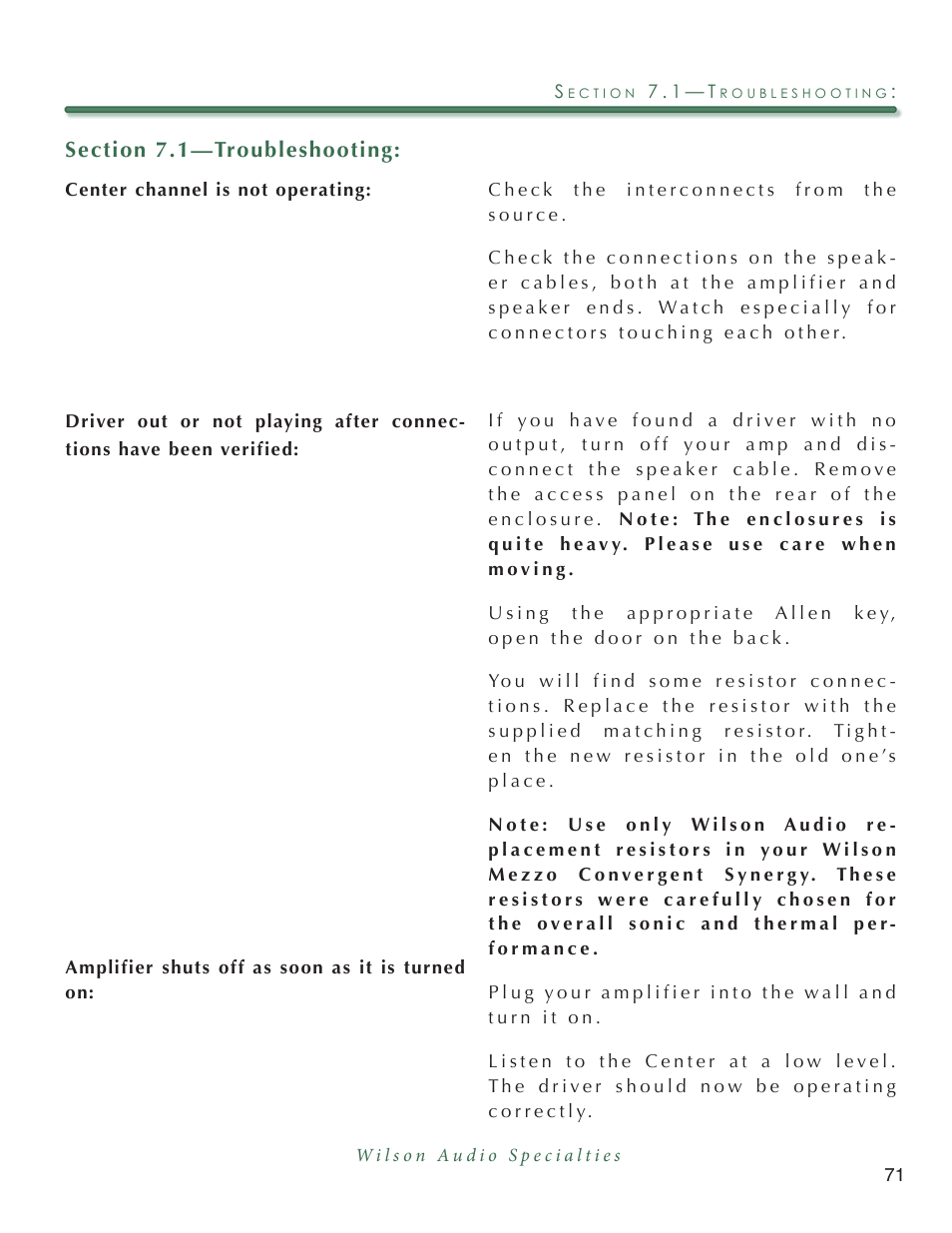 Wilson Audio Mezzo Convergent Synergy User Manual | Page 71 / 97
