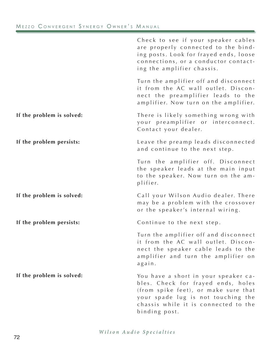 Wilson Audio Mezzo Convergent Synergy User Manual | Page 72 / 97