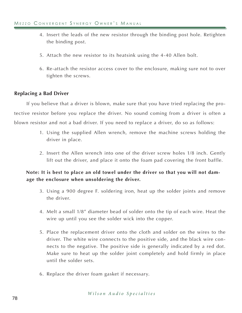Wilson Audio Mezzo Convergent Synergy User Manual | Page 78 / 97