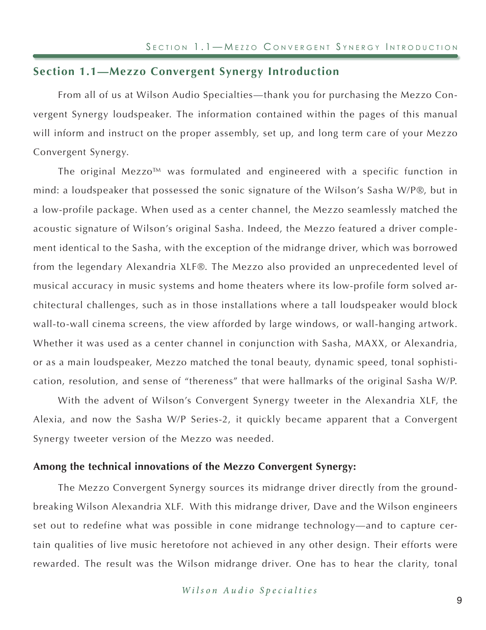 Wilson Audio Mezzo Convergent Synergy User Manual | Page 9 / 97