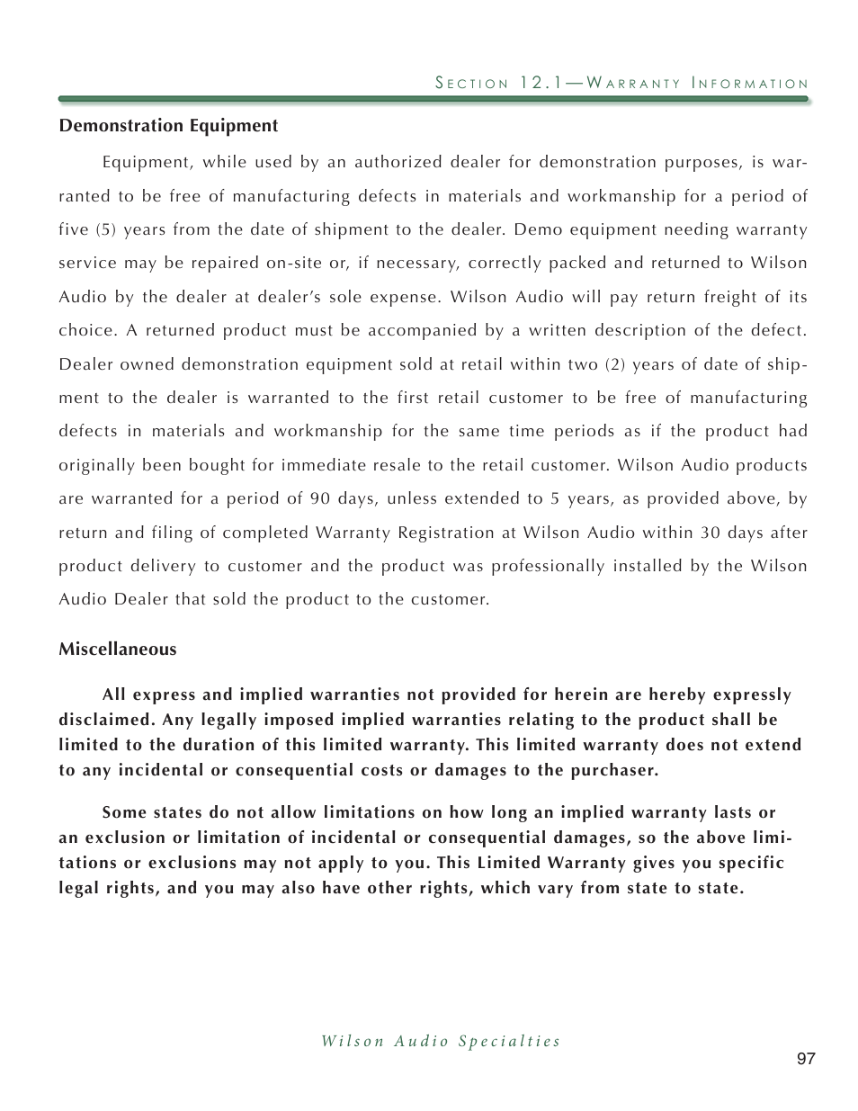 Wilson Audio Mezzo Convergent Synergy User Manual | Page 97 / 97