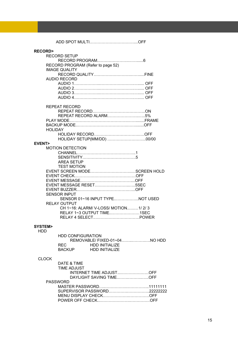 Record, Event, System | Operation | Channel Vision DVR-4N User Manual | Page 16 / 95