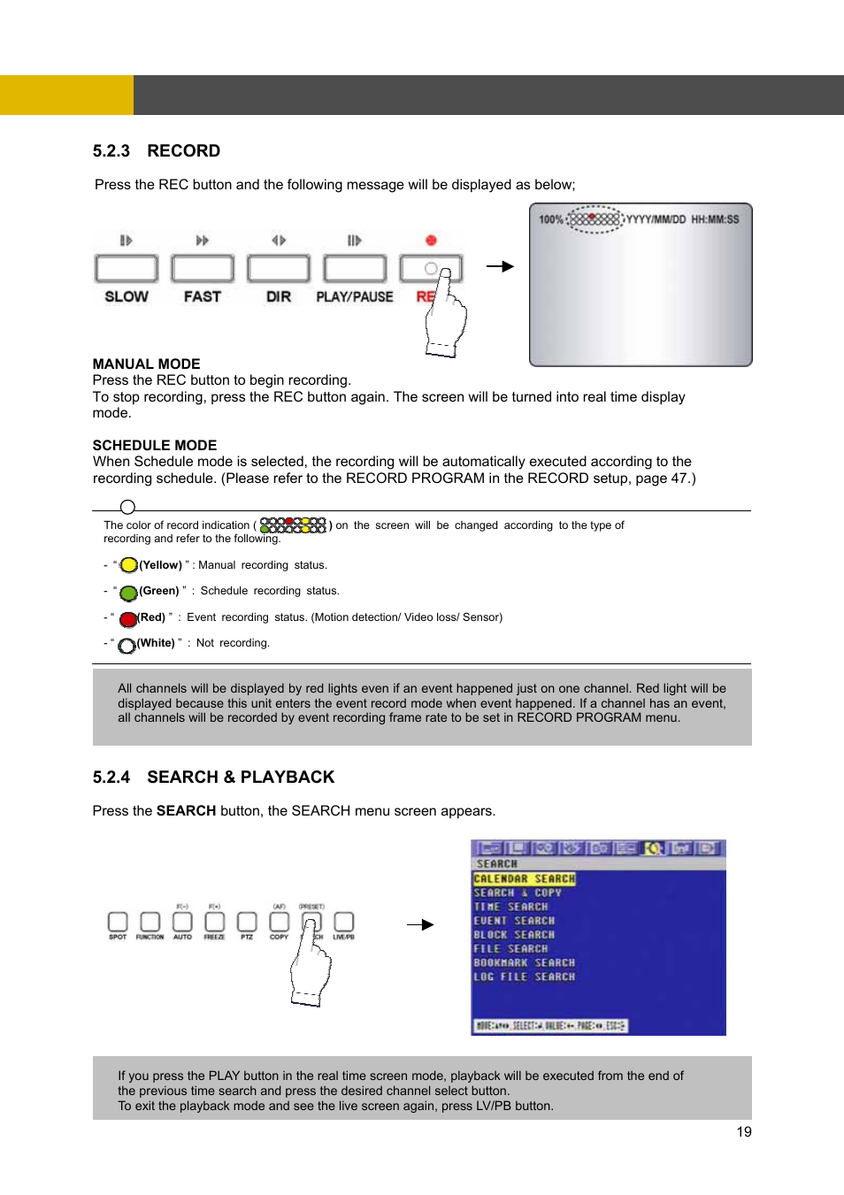 Operation, 3 record, 4 search & playback | Channel Vision DVR-4N User Manual | Page 20 / 95