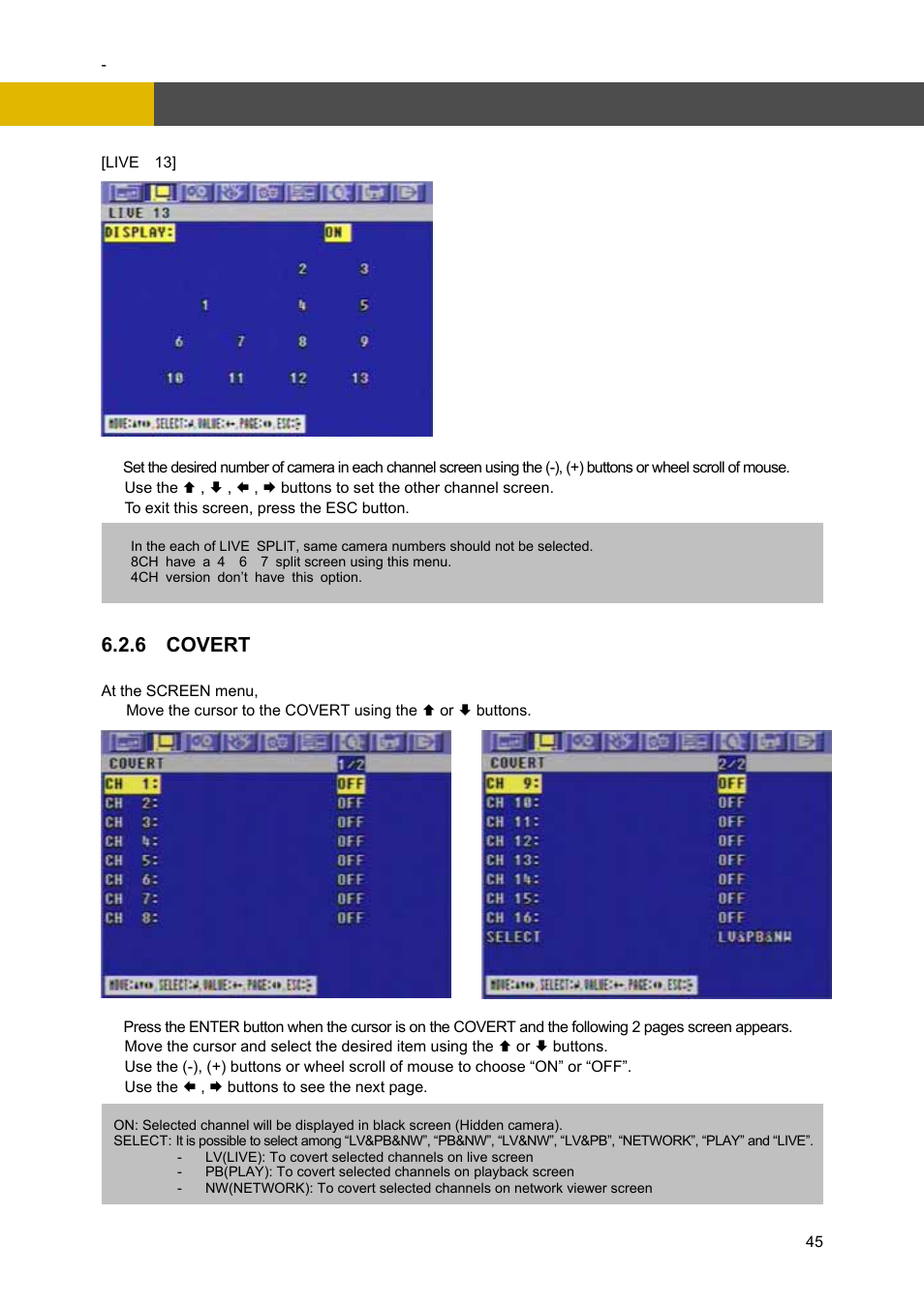 Menu setup, 6 covert | Channel Vision DVR-4N User Manual | Page 46 / 95