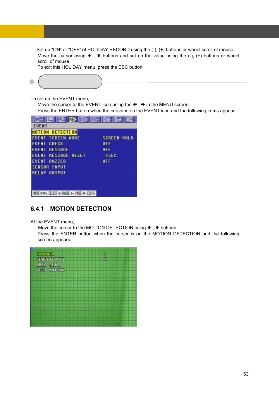 4 event, Menu setup | Channel Vision DVR-4N User Manual | Page 54 / 95