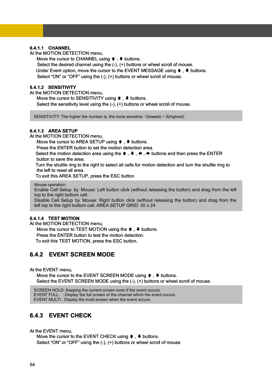 Menu setup, 2 event screen mode, 3 event check | Channel Vision DVR-4N User Manual | Page 55 / 95