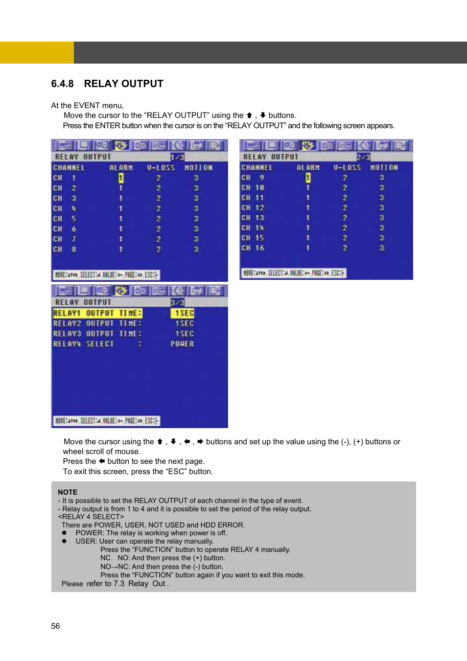 Menu setup, 8 relay output | Channel Vision DVR-4N User Manual | Page 57 / 95