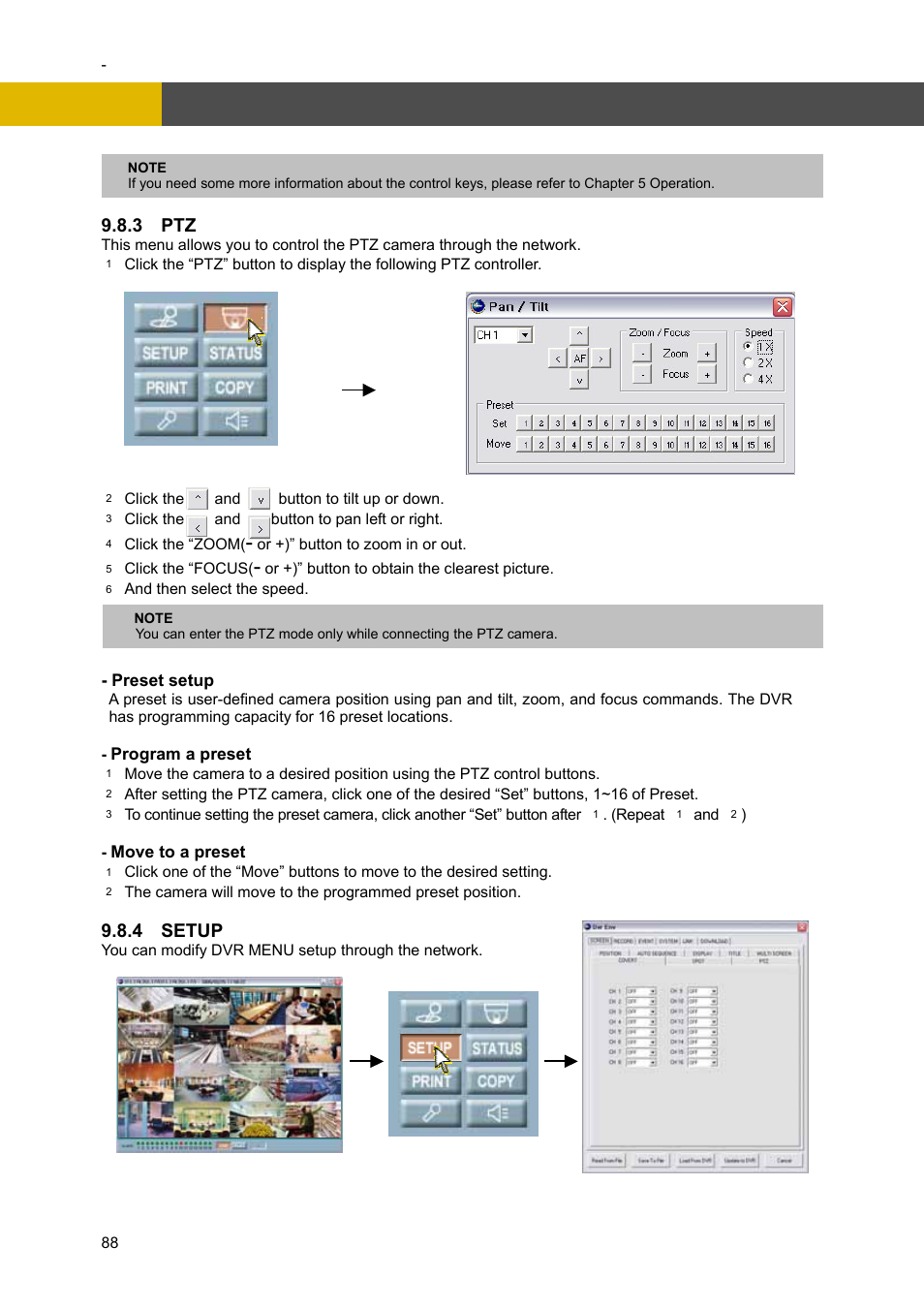Network viewer installation, 3 ptz, 4 setup | Channel Vision DVR-4N User Manual | Page 89 / 95
