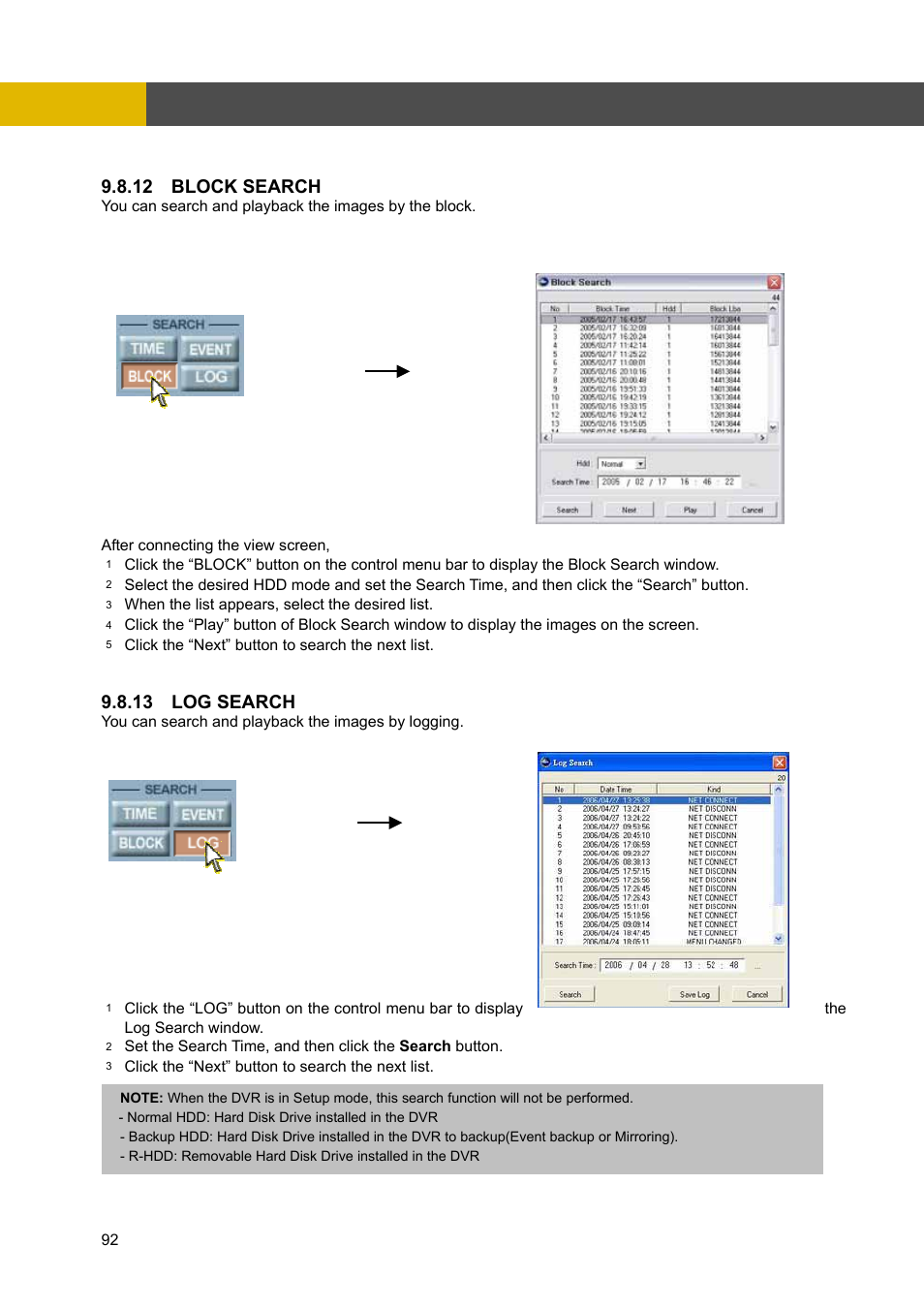 Network viewer installation, 12 block search, 13 log search | Channel Vision DVR-4N User Manual | Page 93 / 95
