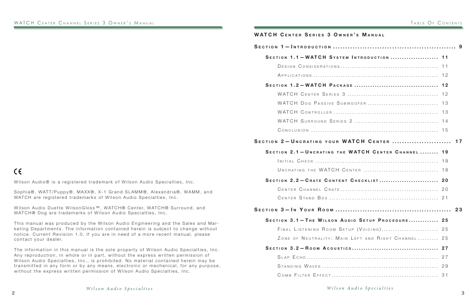 W at c h c, 1 — i, 2 — u | 3 — i | Wilson Audio WATCH Center Series 3 User Manual | Page 2 / 54