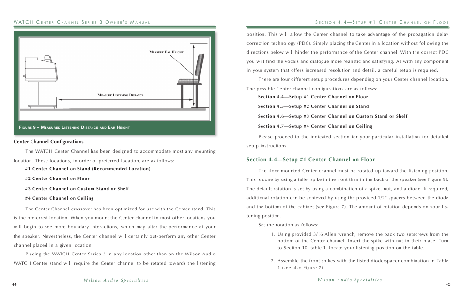 Center channel configurations | Wilson Audio WATCH Center Series 3 User Manual | Page 23 / 54