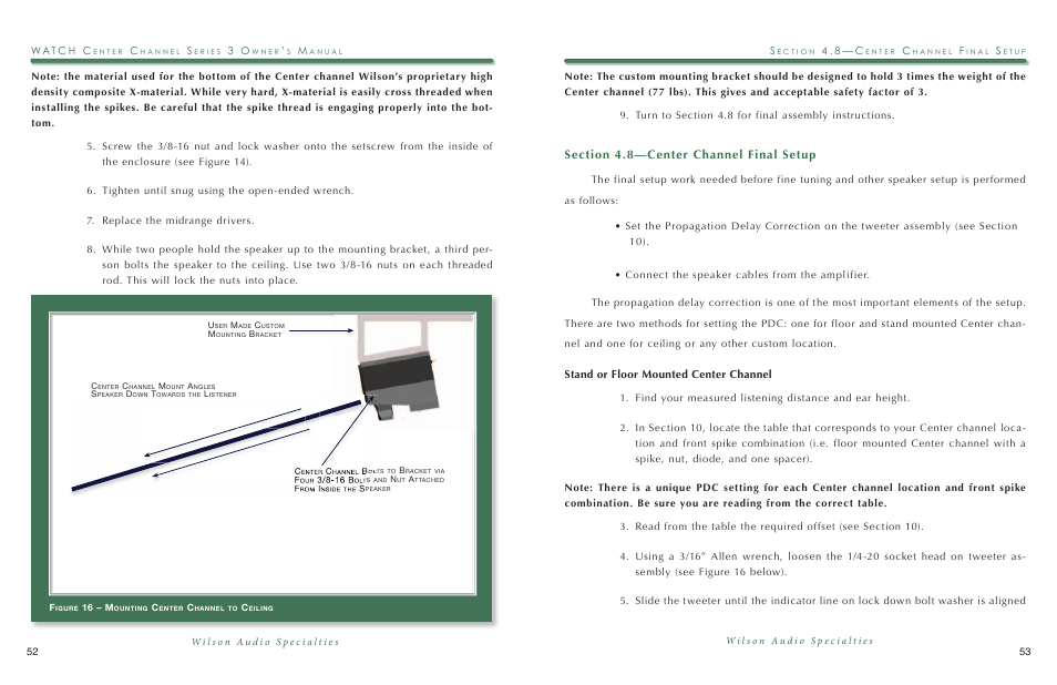 Stand or floor mounted center channel, 4 . 8 — c | Wilson Audio WATCH Center Series 3 User Manual | Page 27 / 54