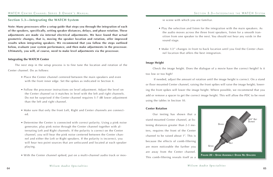 Integrating the watch center, Image height, Center rotation | Wilson Audio WATCH Center Series 3 User Manual | Page 33 / 54