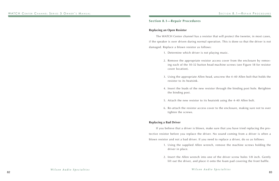 Wilson Audio WATCH Center Series 3 User Manual | Page 42 / 54