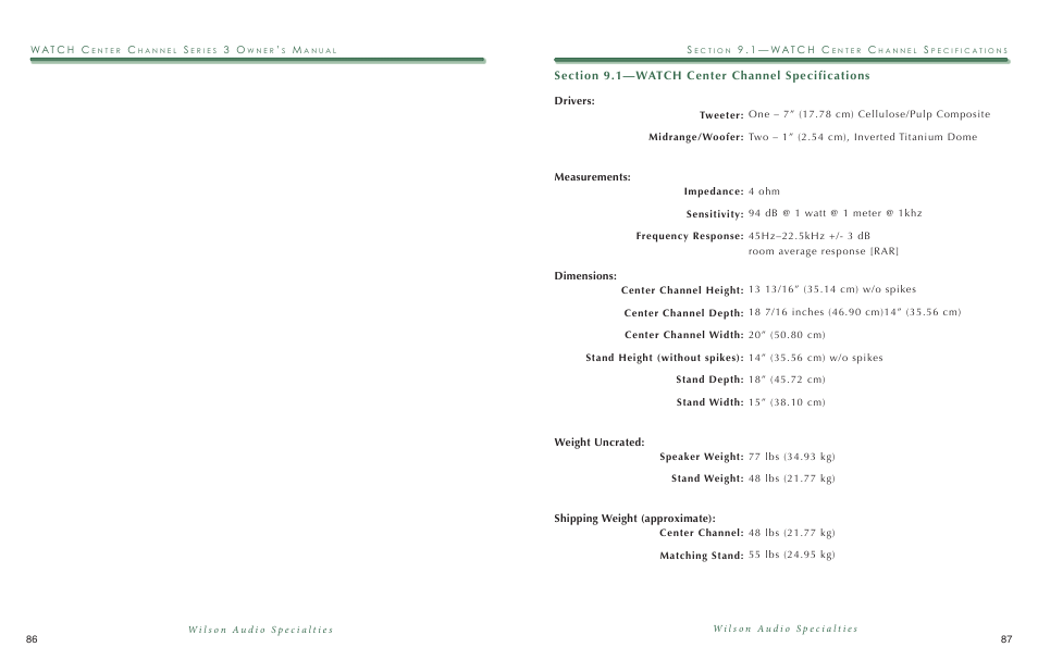 Wilson Audio WATCH Center Series 3 User Manual | Page 44 / 54