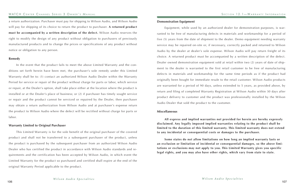 Wilson Audio WATCH Center Series 3 User Manual | Page 54 / 54