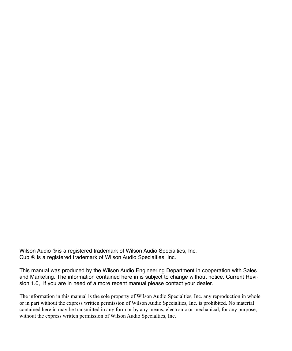 Wilson Audio Cub Series 2 User Manual | Page 2 / 64