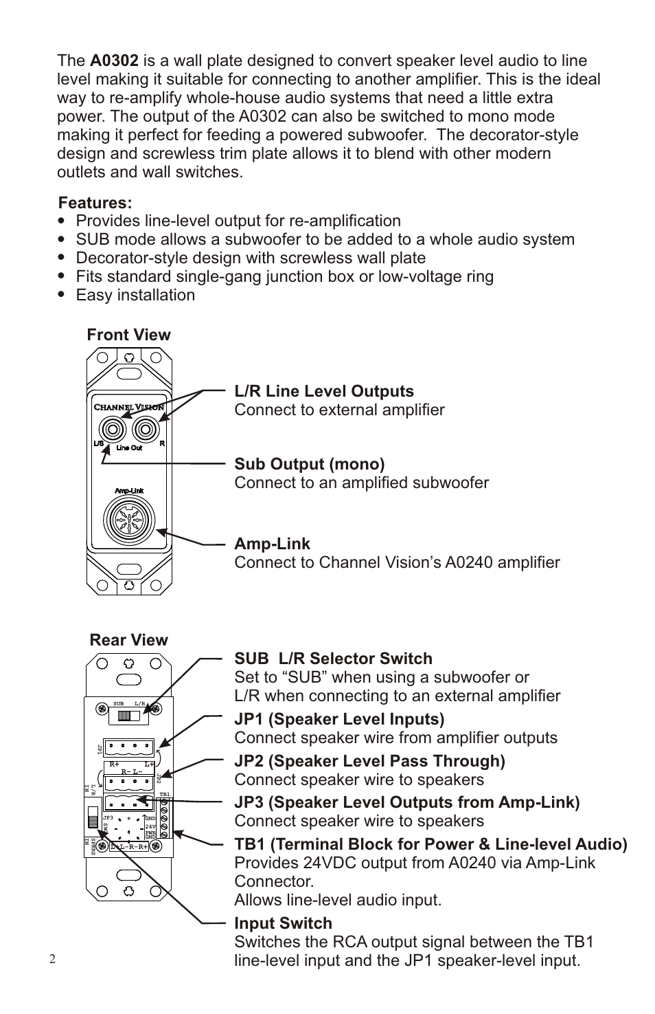 Channel Vision A0302 User Manual | Page 2 / 8