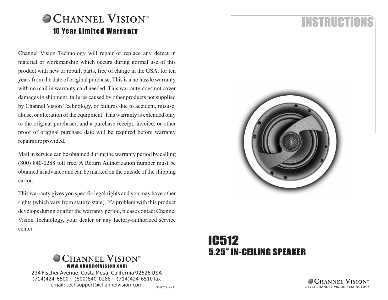 Channel Vision IC512 User Manual | 2 pages