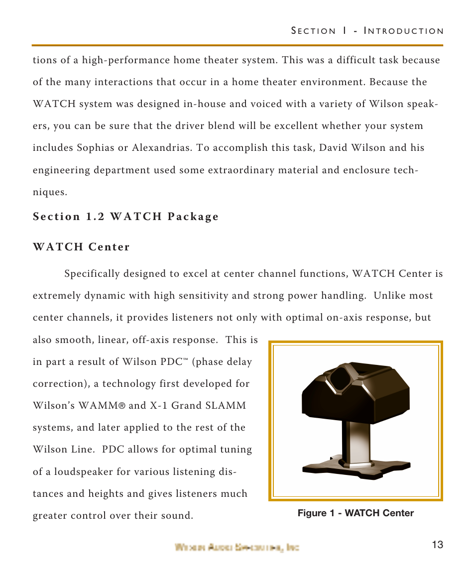 Section 1.2 watch package, Watch center | Wilson Audio WATCH Center Channel Series 1 User Manual | Page 13 / 121