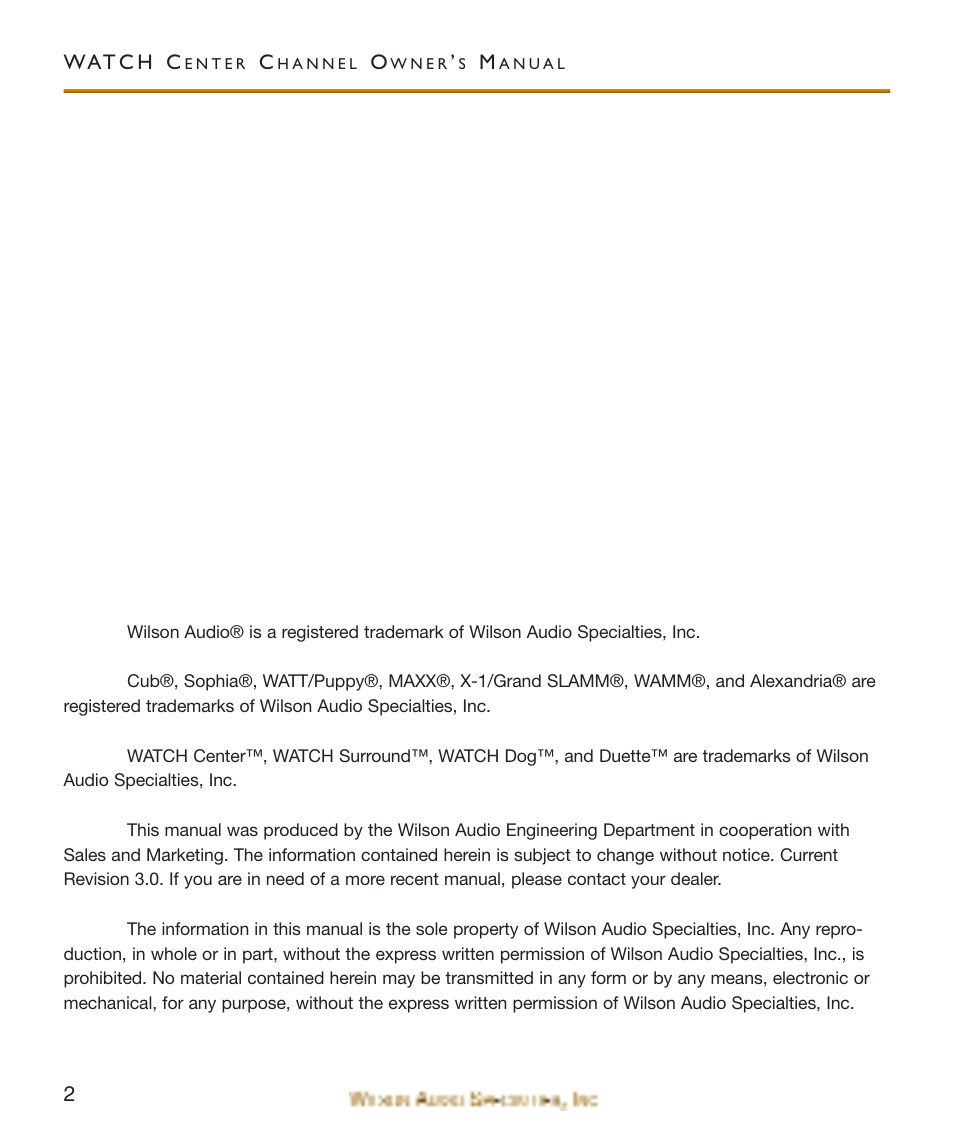 Wilson Audio WATCH Center Channel Series 1 User Manual | Page 2 / 121