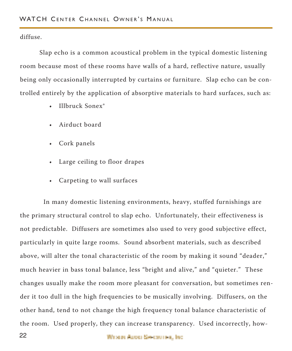Wilson Audio WATCH Center Channel Series 1 User Manual | Page 22 / 121
