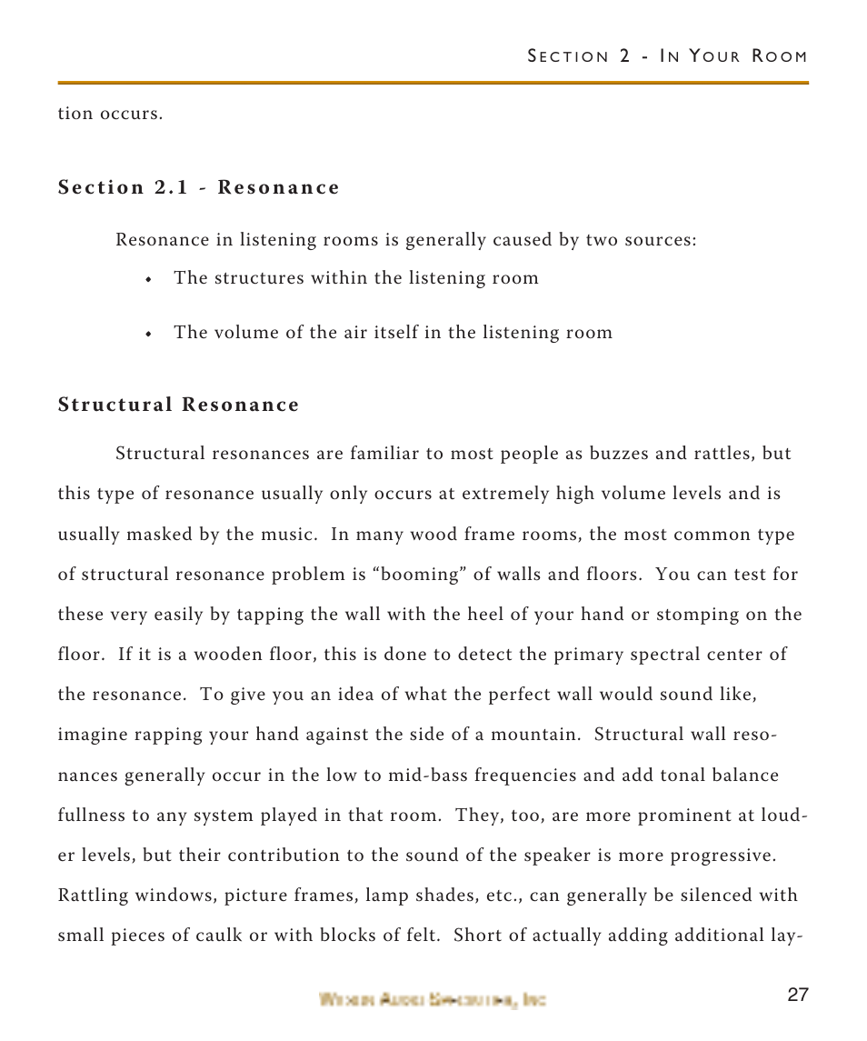 Section 2.1 - resonance, Structural resonance | Wilson Audio WATCH Center Channel Series 1 User Manual | Page 27 / 121