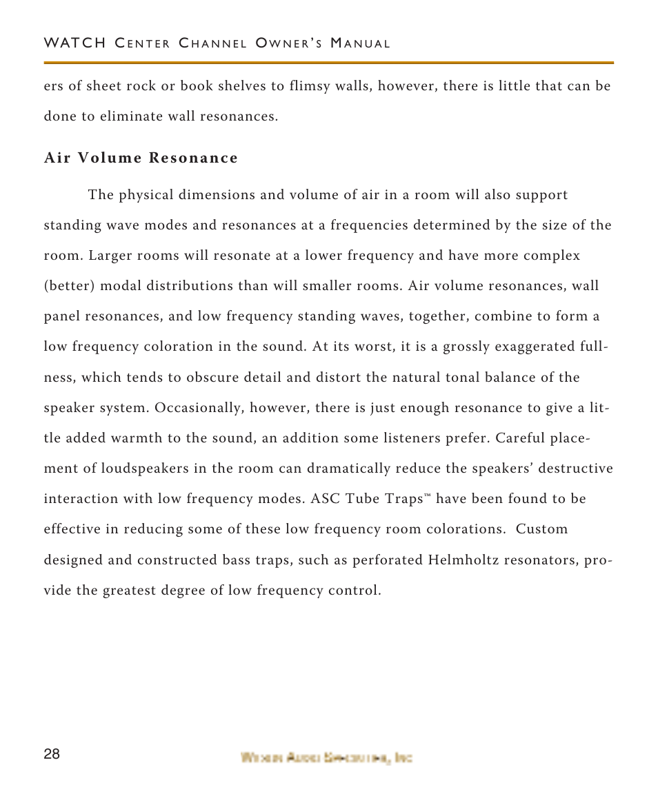 Air volume resonance | Wilson Audio WATCH Center Channel Series 1 User Manual | Page 28 / 121